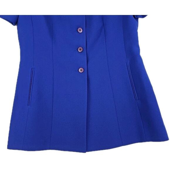 Kasper Essentials ASL~Woman Sz. 10~Royal Blue Jacket Blazer Short Sleeve Button - Picture 8 of 12